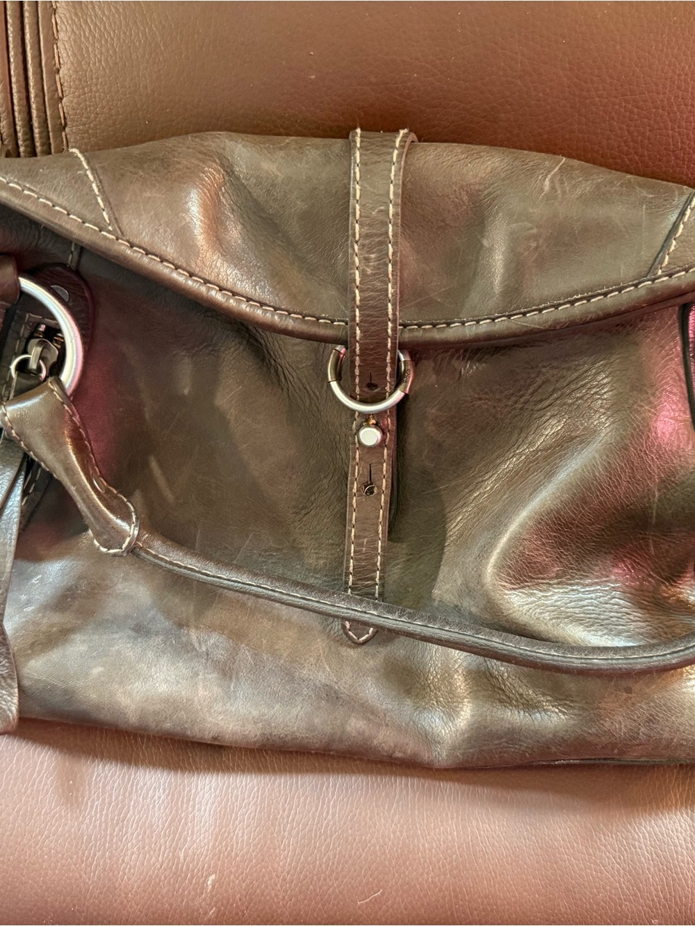 Ruehl No.925 Dark Brown Leather Shoulder Bag with Ring Detail